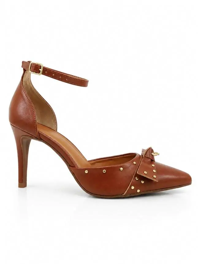 SLINGBACK ELIS CARAMELO COM CRAVO OURO - Código 566