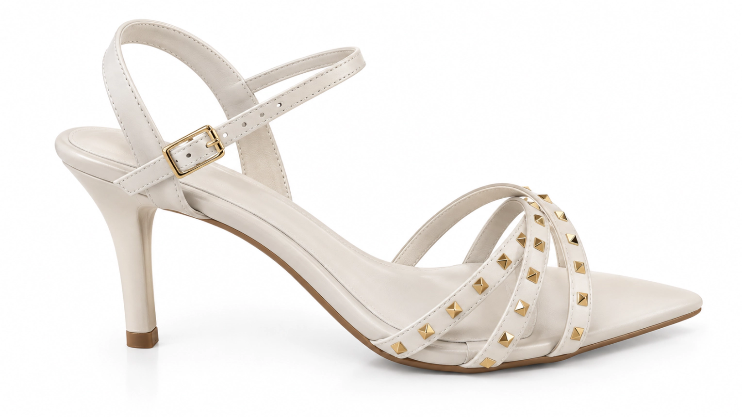 SANDALIA VIVIANE MEIA CANA TACHAS DOURADAS OFF WHITE - Código 676
