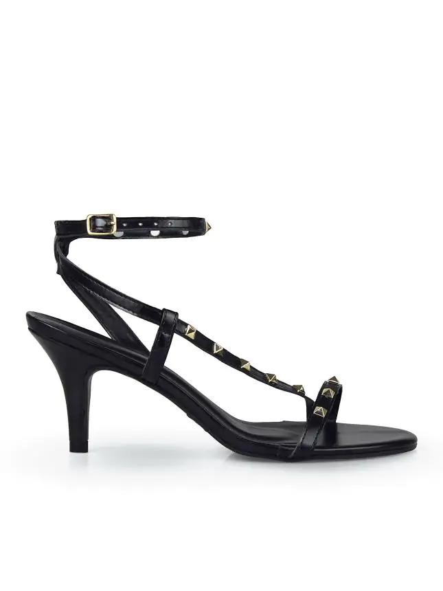 SANDALIA HERA INTENSE PRETO COM SPIKE OURO - Código 706