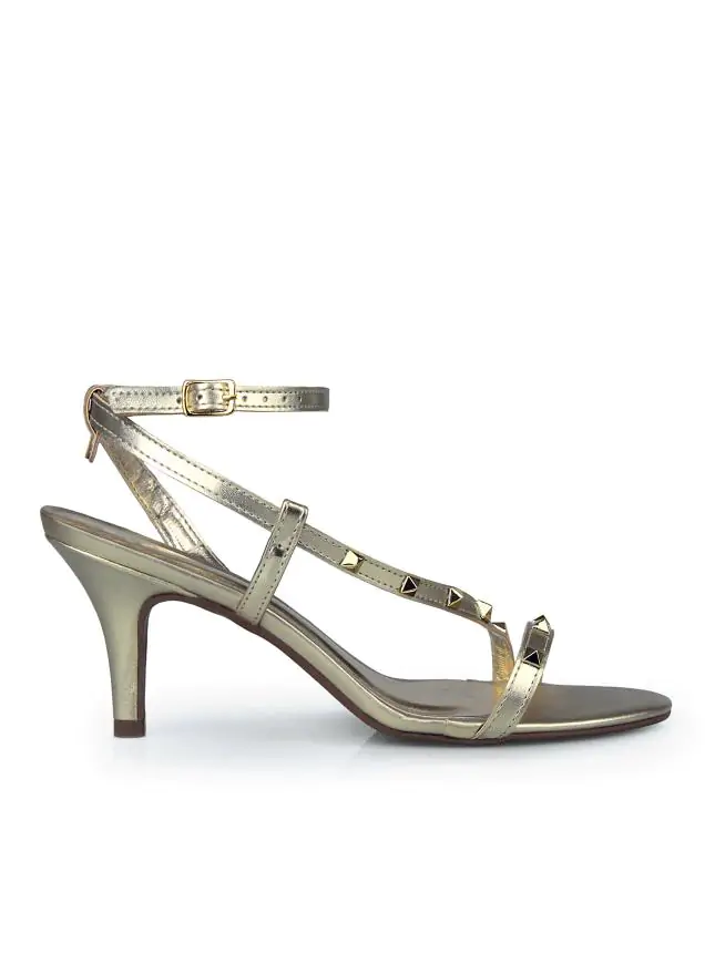 SANDALIA HERA METALIC OURO LIGHT COM SPIKE OURO - Código 735