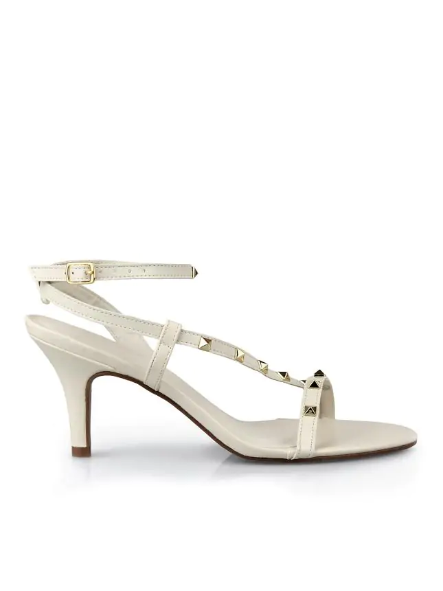 SANDALIA HERA INTENSE OFF WHITE COM SPIKE OURO - Código 747