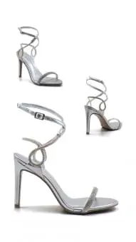 SANDALIA AMY METALIZADO PRATA/ STRASS CRISTAL
